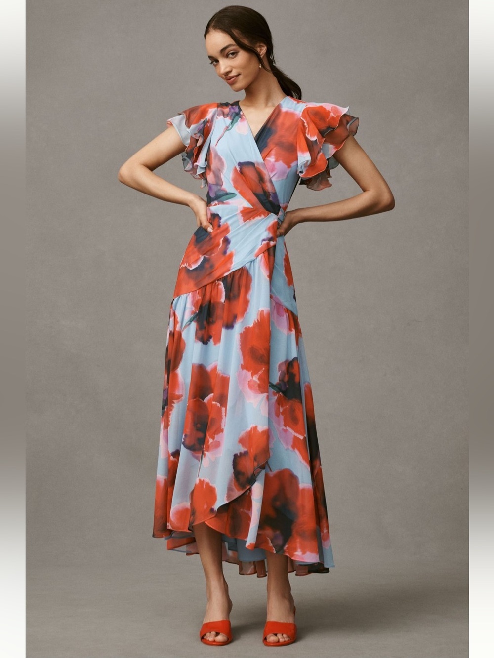 Hutch Zola Maxi Wrap Dress High-Low Floral Blue Red Small Medium